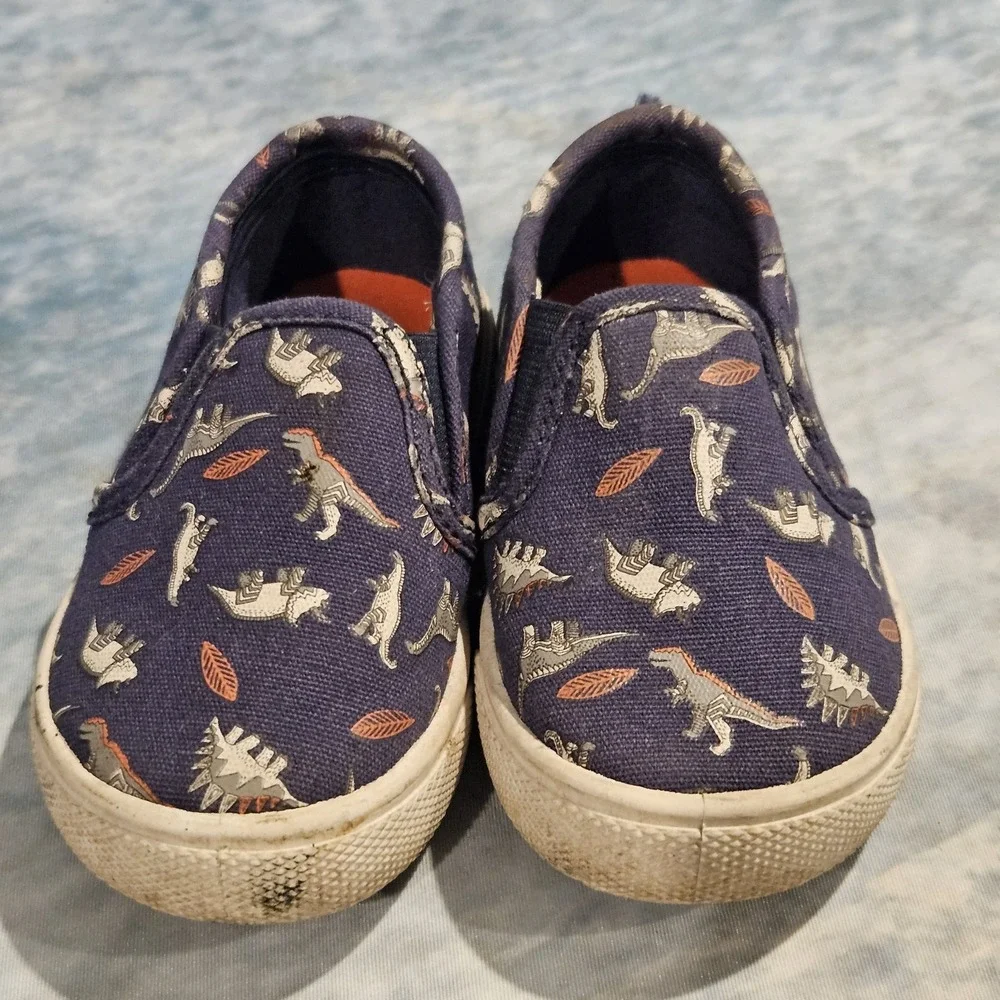Carter's Toddler‎ Boys Dinosaur Slip On Shoes Blue Canvas Size C6